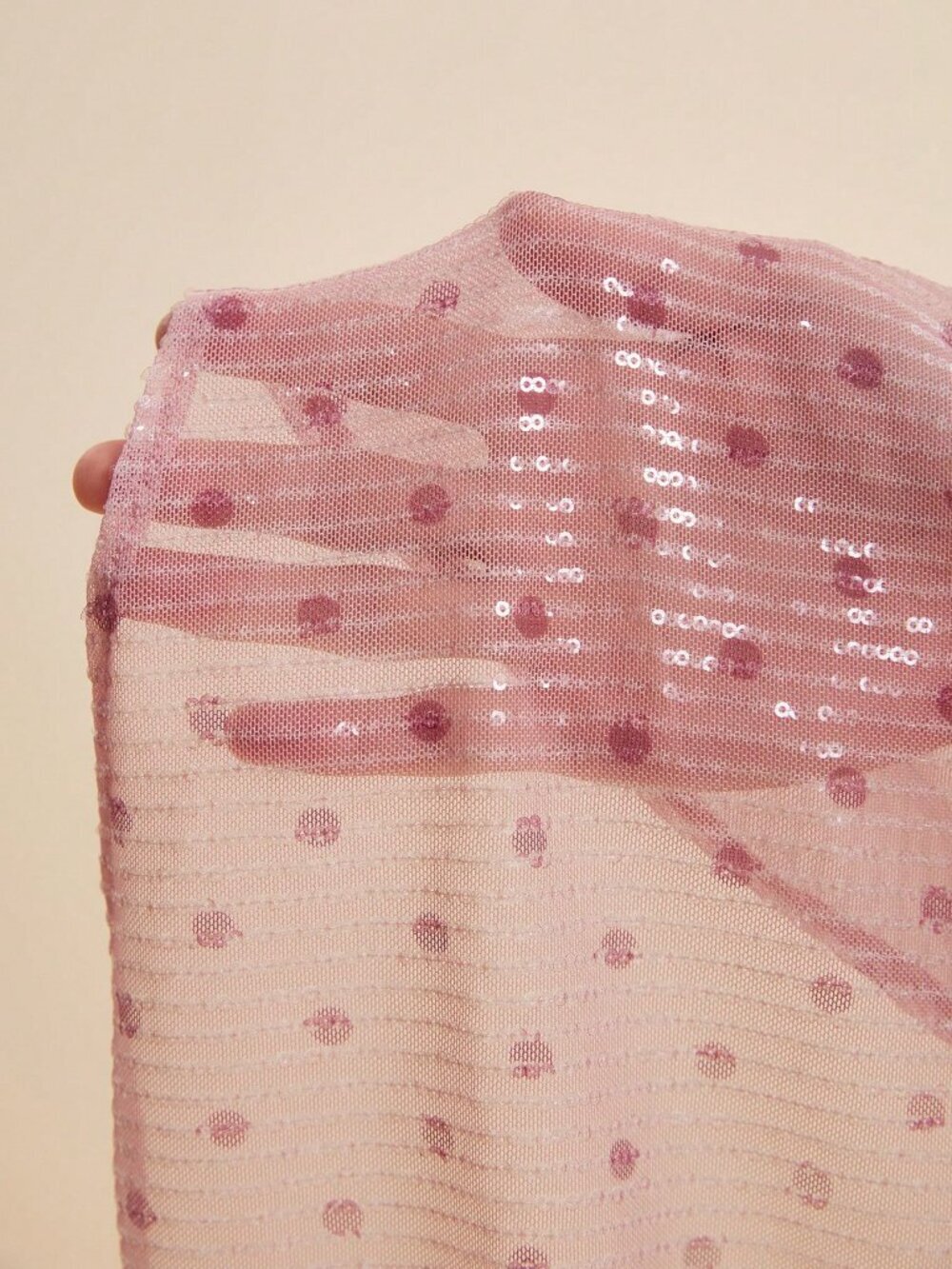 Pink Elegant Women's Polka Dot Beaded A-Line Dress - Picture 8 of 8